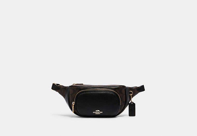 COACH®,COURT BELT BAG IN SIGNATURE CANVAS,Leather,Mini,Gold/Brown Black,Front View