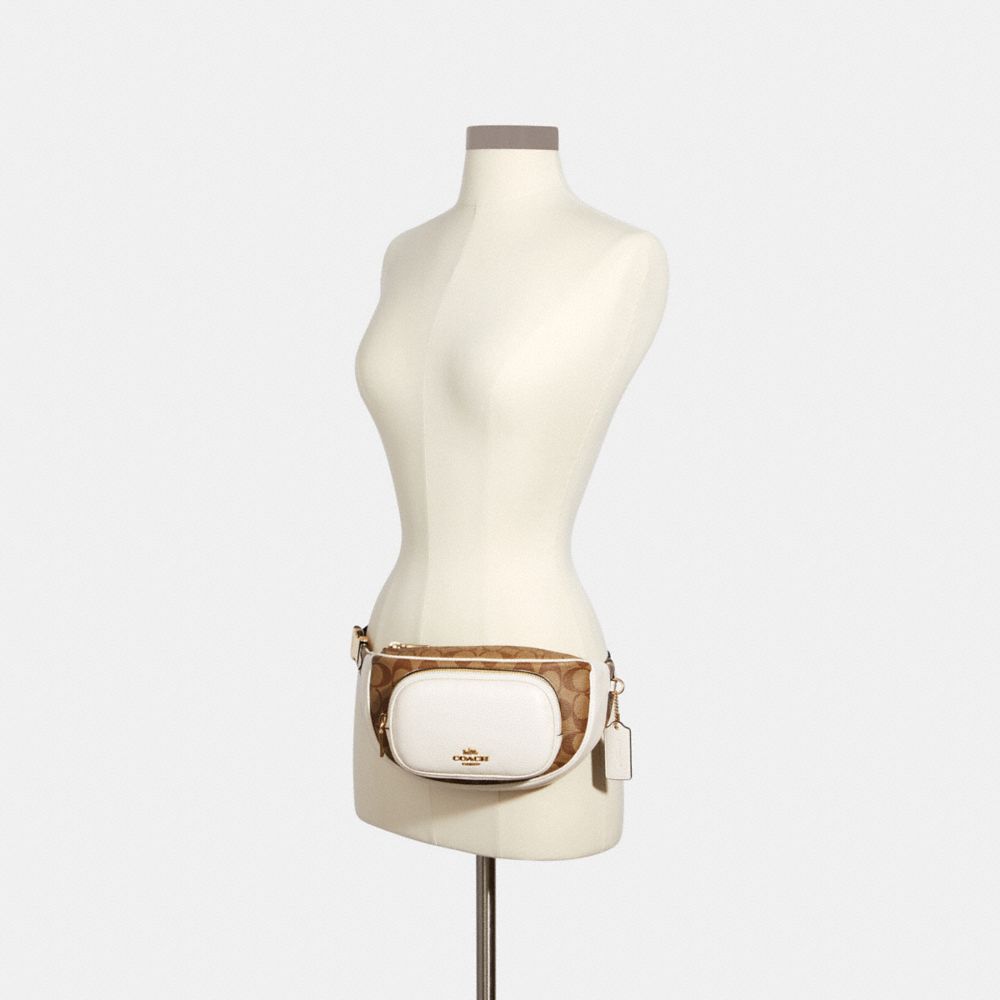 COACH®,COURT BELT BAG IN SIGNATURE CANVAS,Leather,Mini,Gold/Khaki/Chalk,Alternate View