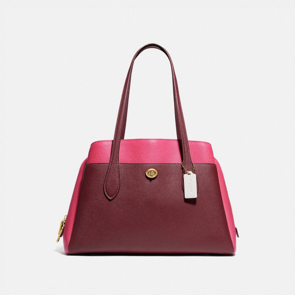 COACH®,LORA CARRYALL IN COLORBLOCK,Leather,Brass/Wine Multi,Front View