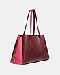 COACH®,LORA CARRYALL IN COLORBLOCK,Leather,Brass/Wine Multi,Angle View