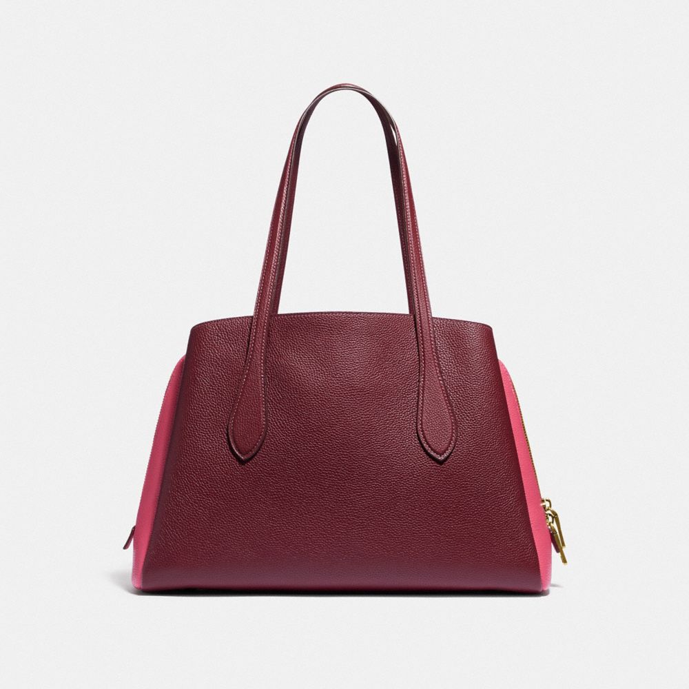 COACH®,LORA CARRYALL IN COLORBLOCK,Leather,Brass/Wine Multi,Back View