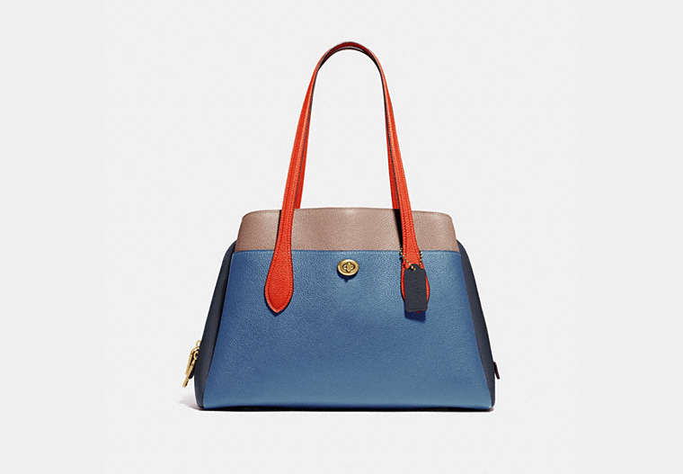 COACH®,LORA CARRYALL IN COLORBLOCK,Leather,Brass/Lake Multi,Front View