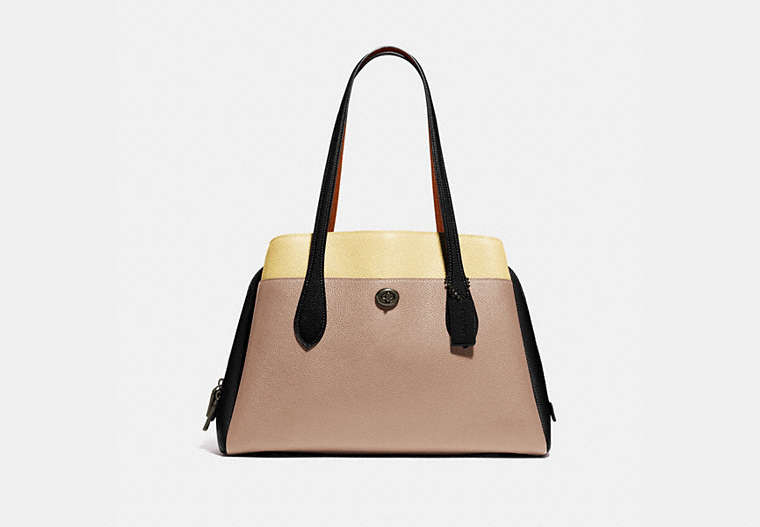 COACH®,LORA CARRYALL IN COLORBLOCK,Leather,Pewter/Taupe Multi,Front View