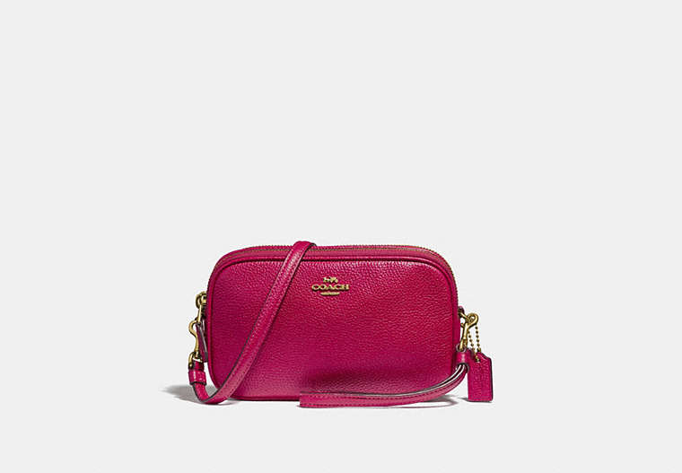 COACH®,SADIE CROSSBODY CLUTCH,Leather,Gold/Bright Cherry,Front View
