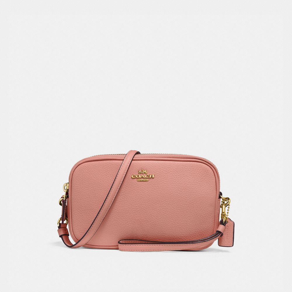 COACH®,SADIE CROSSBODY CLUTCH,Leather,Gold/Light Peach,Front View image number 0