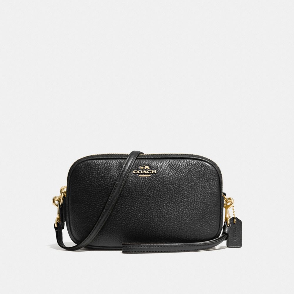 COACH®,SADIE CROSSBODY CLUTCH,Leather,Light Gold/Black,Front View