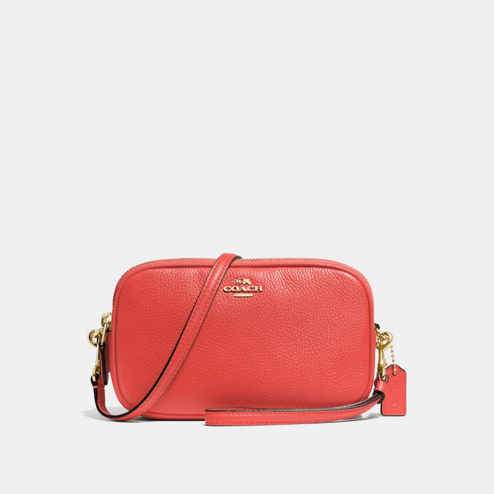 COACH®,POCHETTE BANDOULIÈRE SADIE,Cuir,Or Clair/Corail Profond,Front View