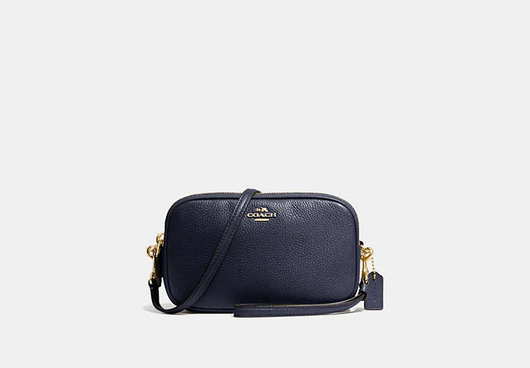 COACH®,SADIE CROSSBODY CLUTCH,Leather,Light Gold/Navy,Front View
