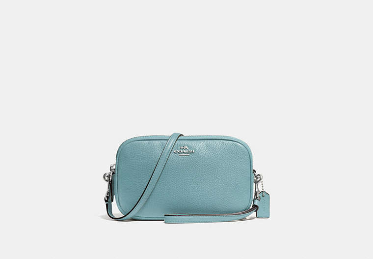 COACH®,SADIE CROSSBODY CLUTCH,Leather,Silver/Cloud,Front View
