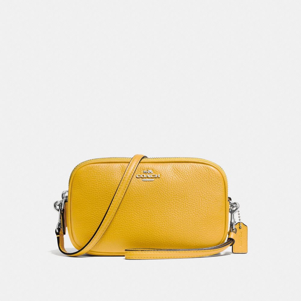 COACH®,SADIE CROSSBODY CLUTCH,Leather,Silver/Yellow,Front View