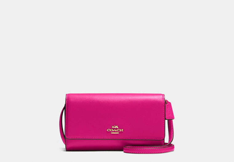COACH®,PHONE CROSSBODY,Leather,Light Gold/Cerise,Front View