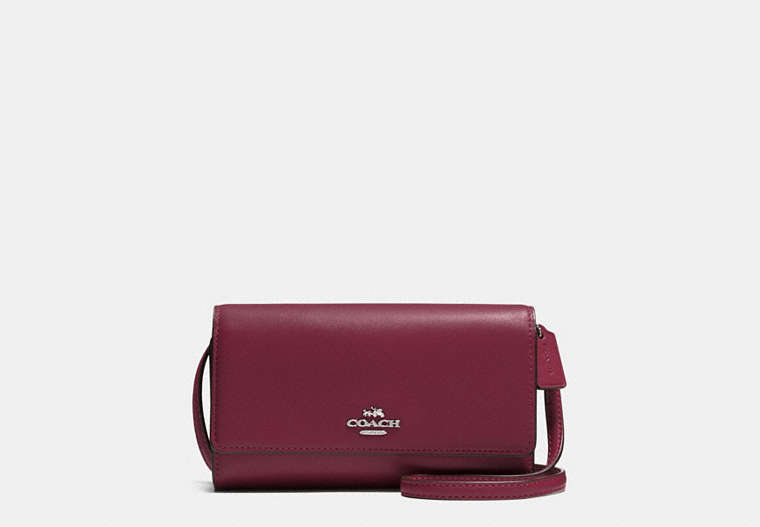 COACH®,PHONE CROSSBODY,Leather,Silver/BURGUNDY,Front View