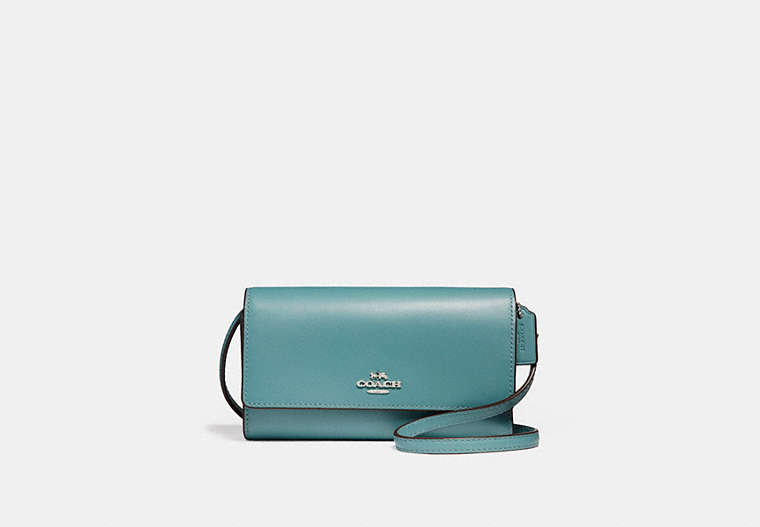 COACH®,PHONE CROSSBODY,Leather,Silver/Marine,Front View