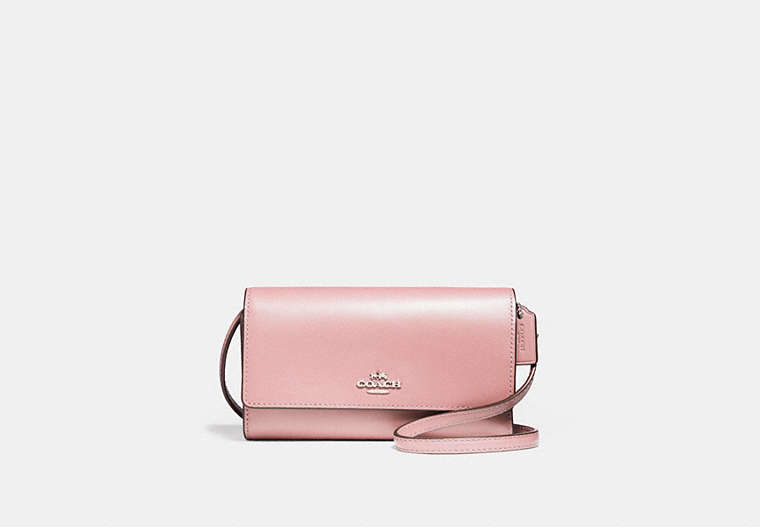 COACH®,PHONE CROSSBODY,Leather,Silver/Peony,Front View