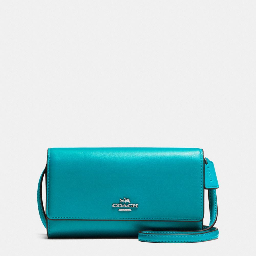 COACH®,PHONE CROSSBODY,Leather,Silver/TURQUOISE,Front View