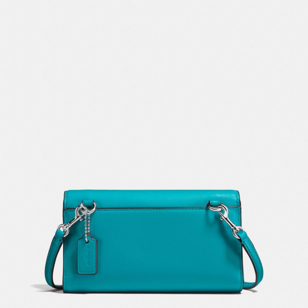 COACH®,PHONE CROSSBODY,Leather,Silver/TURQUOISE,Back View