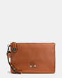 COACH®,MICKEY TURNLOCK WRISTLET IN GLOVETANNED LEATHER,Leather,Gunmetal/1941 Saddle,Front View