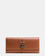 COACH®,MICKEY TURNLOCK WALLET IN SMOOTH LEATHER,Leather,Gunmetal/1941 Saddle,Front View