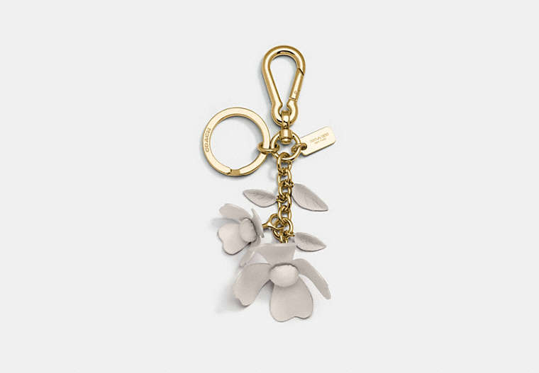 COACH®,TEA ROSE BAG CHARM,Metal Leather,Gold/Chalk,Front View