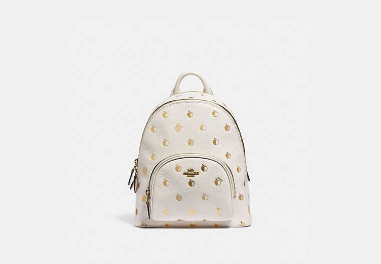 COACH®,CARRIE BACKPACK 23 WITH APPLE PRINT,Pebble Leather,Medium,Brass/Chalk Multi,Front View