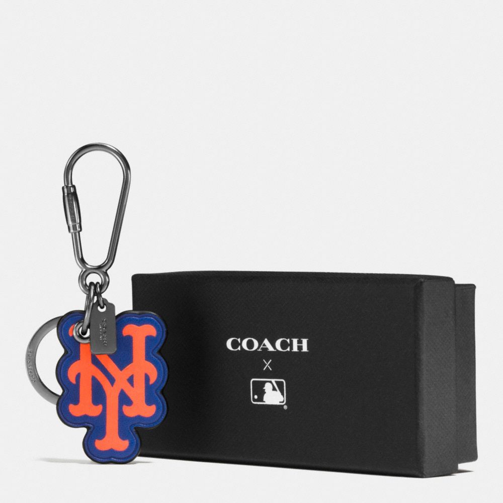 COACH®,MLB KEY RING,Leather,NY METS,Front View