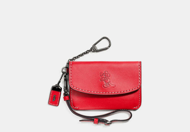 COACH®,MICKEY ENVELOPE KEY POUCH IN GLOVETANNED LEATHER,Leather,1941 Red/Dark Gunmetal,Front View