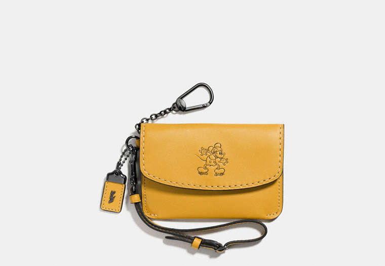 COACH®,MICKEY ENVELOPE KEY POUCH IN GLOVETANNED LEATHER,Leather,Dark Gunmetal/Flax,Front View