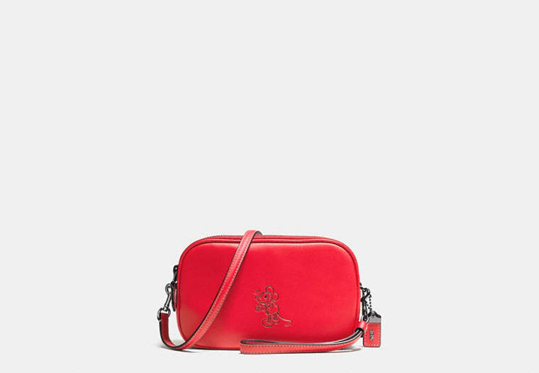 COACH®,MICKEY CROSSBODY CLUTCH IN GLOVETANNED LEATHER,Leather,1941 Red/Dark Gunmetal,Front View
