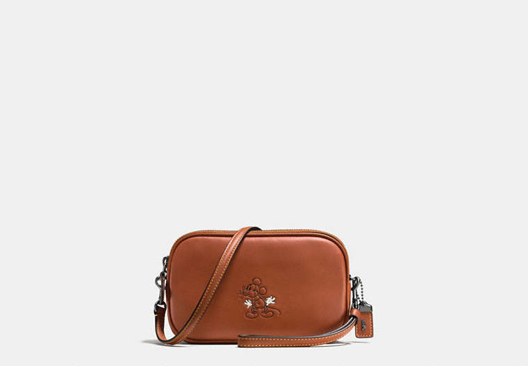 COACH®,MICKEY CROSSBODY CLUTCH IN GLOVETANNED LEATHER,Leather,Gunmetal/1941 Saddle,Front View
