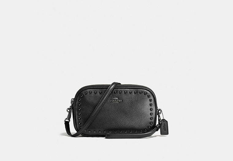COACH®,CROSSBODY CLUTCH WITH LACQUER RIVETS,Leather,Black Antique Nickel/Black,Front View