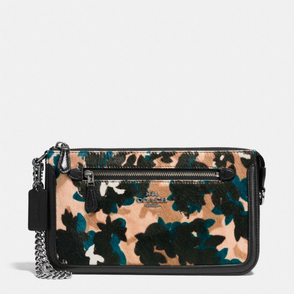 Nolita Wristlet In Scattered Leaf Printed Haircalf