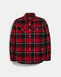 COACH®,QUILTED PLAID SHIRT JACKET,n/a,Cherry Plaid,Front View