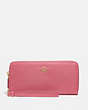 COACH®,CONTINENTAL WALLET,Pebble Leather,Mini,Brass/Red,Front View