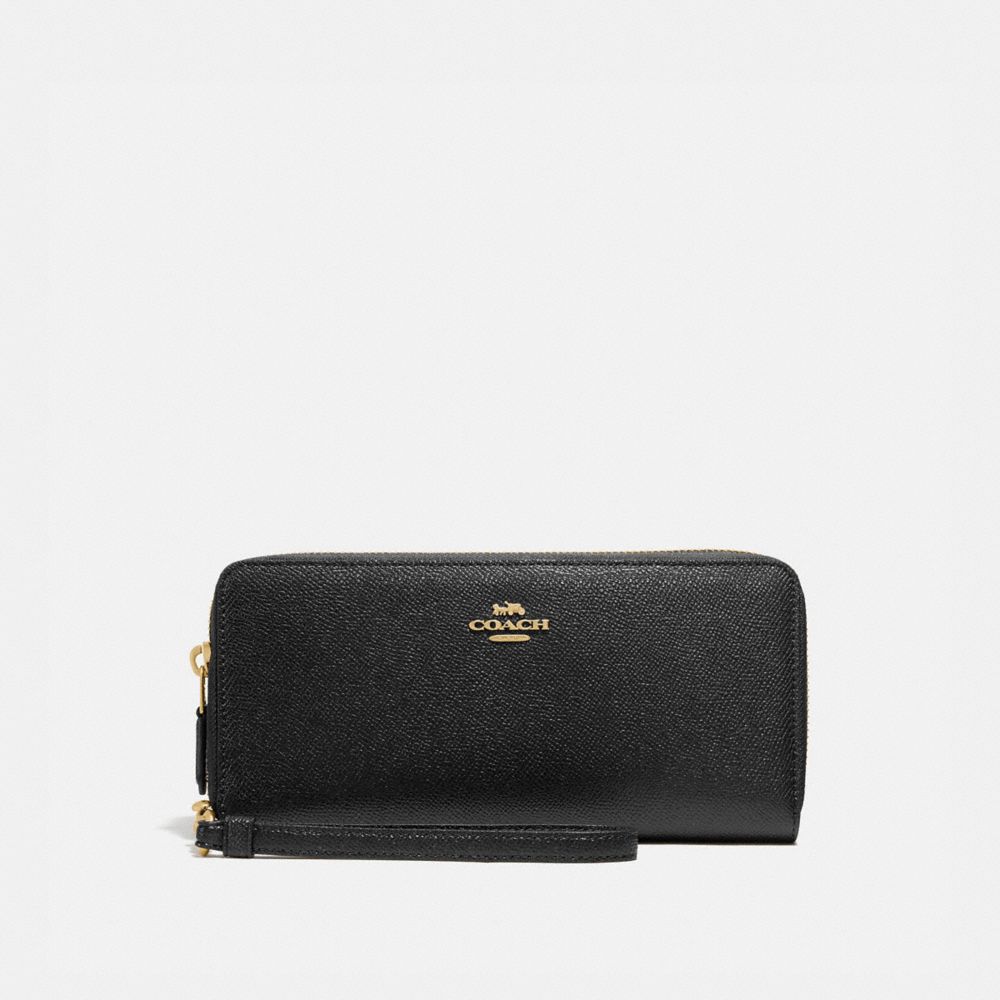 COACH®,CONTINENTAL WALLET,Pebble Leather,Mini,Gold/Black,Front View
