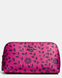 COACH®,COSMETIC CASE 17 IN WILLOW FLORAL PRINT COATED CANVAS,Logo,Gunmetal/Cerise Multi,Front View