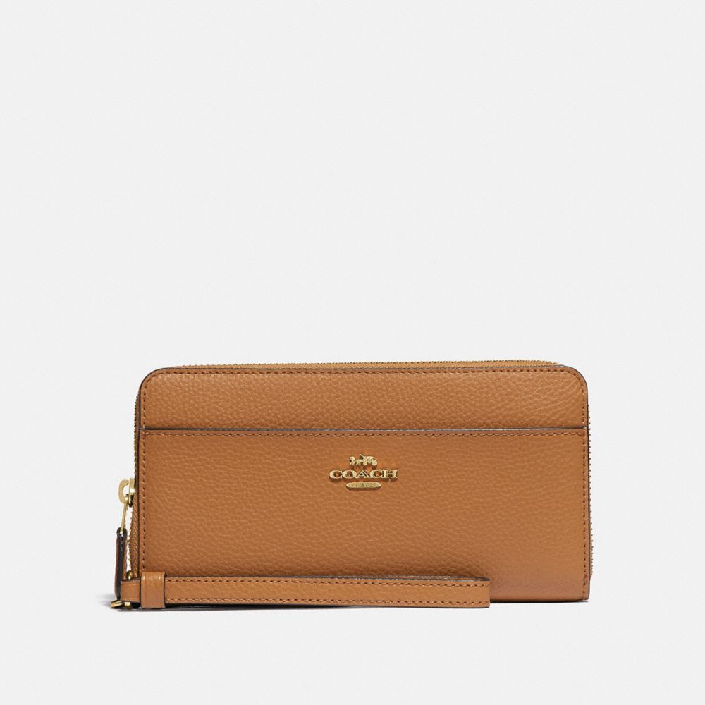 COACH®,ACCORDION ZIP WALLET WITH WRISTLET STRAP,Gold/LIGHT SADDLE,Front View