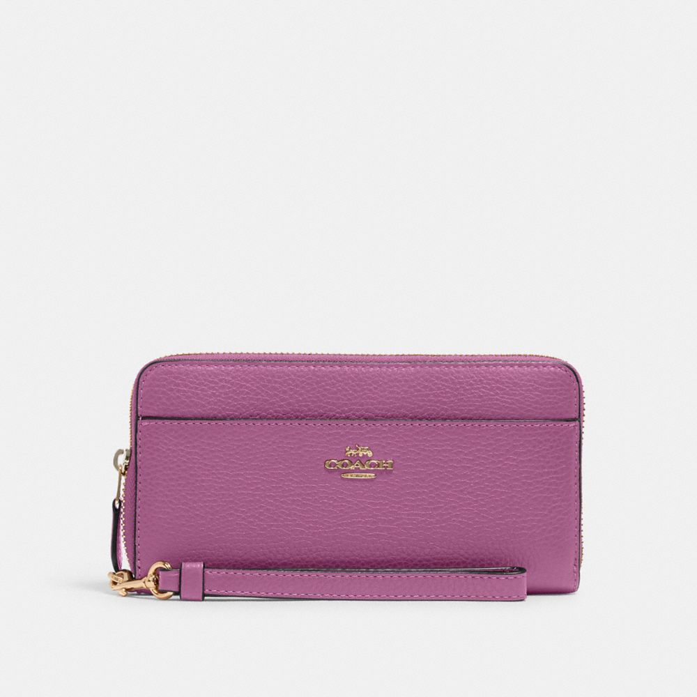 COACH®,ACCORDION ZIP WALLET WITH WRISTLET STRAP,Gold/Lilac Berry,Front View