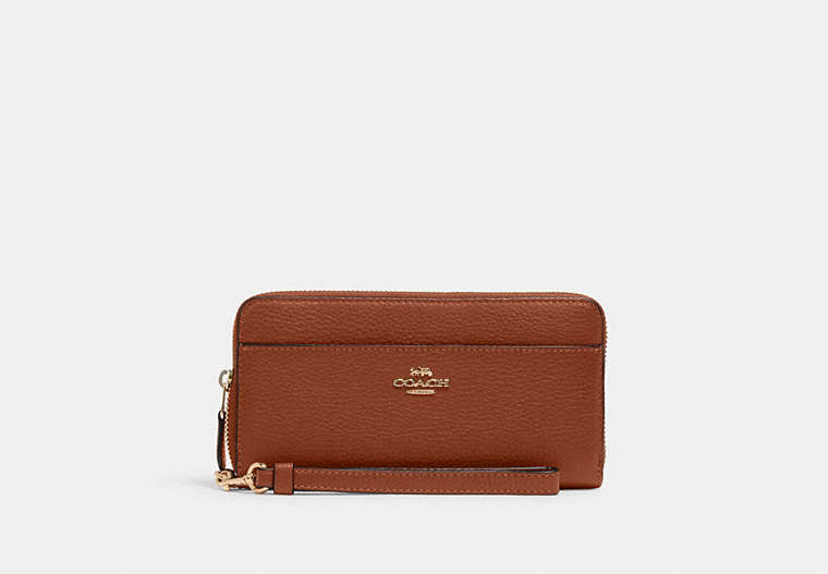 COACH®,ACCORDION ZIP WALLET WITH WRISTLET STRAP,Gold/Redwood,Front View