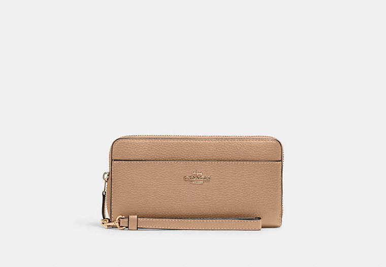 COACH®,ACCORDION ZIP WALLET WITH WRISTLET STRAP,Gold/Taupe,Front View