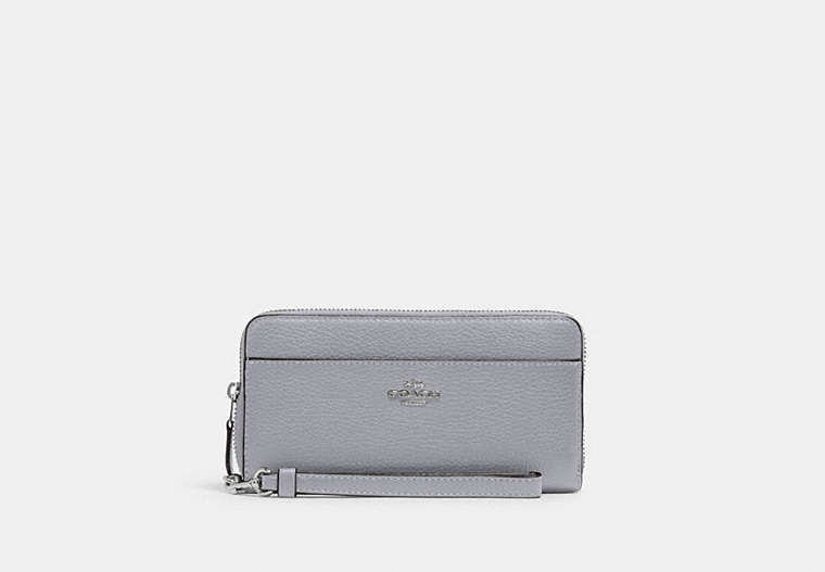 COACH®,ACCORDION ZIP WALLET WITH WRISTLET STRAP,Silver/GRANITE,Front View
