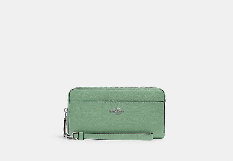 COACH®,ACCORDION ZIP WALLET WITH WRISTLET STRAP,Silver/Washed Green,Front View