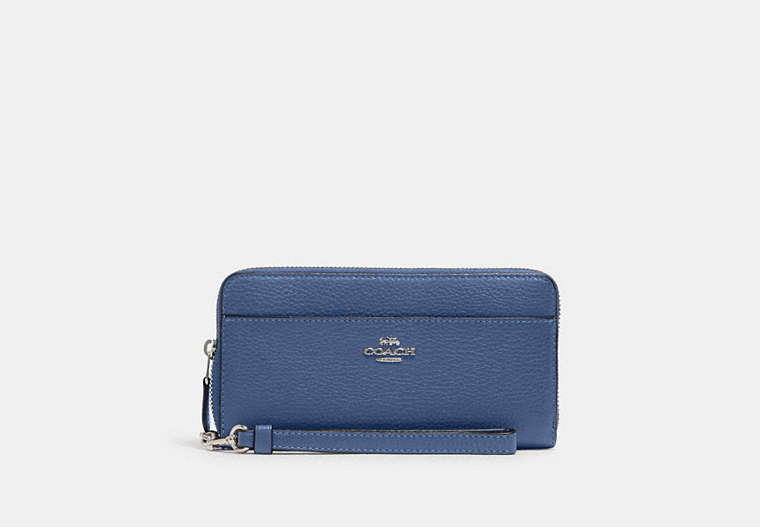 COACH®,ACCORDION ZIP WALLET WITH WRISTLET STRAP,Silver/Stone Blue,Front View