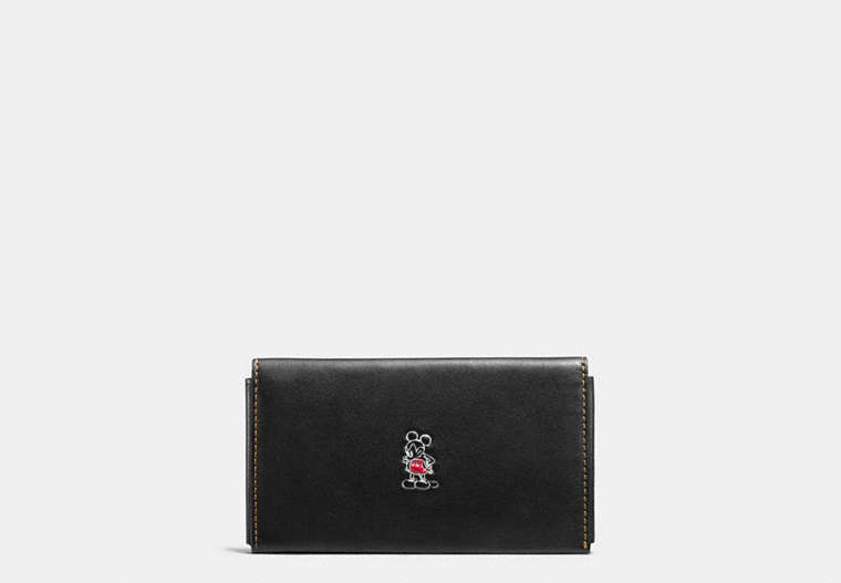 COACH®,MICKEY PHONE WALLET IN GLOVETANNED LEATHER,n/a,Black,Front View