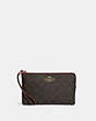 COACH®,LARGE CORNER ZIP WRISTLET IN SIGNATURE CANVAS,pvc,Medium,Gold/Brown Shell Pink,Front View