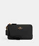 COACH®,DOUBLE CORNER ZIP WRISTLET,Pebbled Leather,Small,Gold/Black,Front View