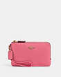 COACH®,DOUBLE CORNER ZIP WRISTLET,Pebbled Leather,Small,Gold/Confetti Pink,Front View