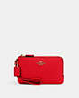 COACH®,DOUBLE CORNER ZIP WRISTLET,Pebbled Leather,Small,Gold/Electric Red,Front View