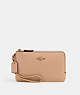COACH®,DOUBLE CORNER ZIP WRISTLET,Pebbled Leather,Small,Gold/Taupe,Front View