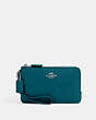 COACH®,DOUBLE CORNER ZIP WRISTLET,Small,Silver/Deep Turquoise,Front View