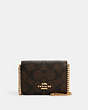 COACH®,MINI WALLET ON A CHAIN IN SIGNATURE CANVAS,pvc,Gold/Brown Black,Front View